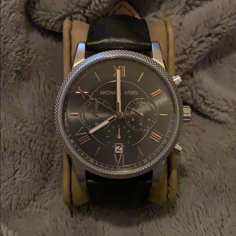 Michael Kors black leather strap watch (for sale, wasn’t in town last time sold)